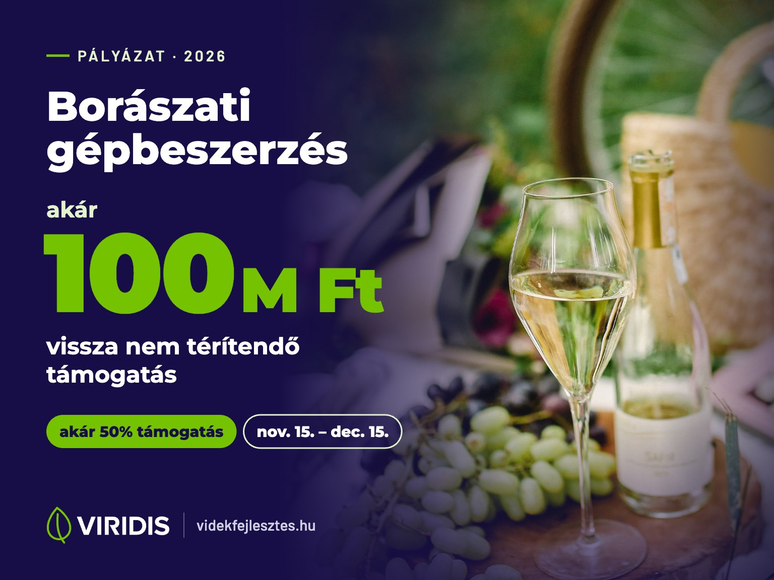 Borászati gépbeszerzés 2026 – akár 100 millió Ft vissza nem térítendő támogatás